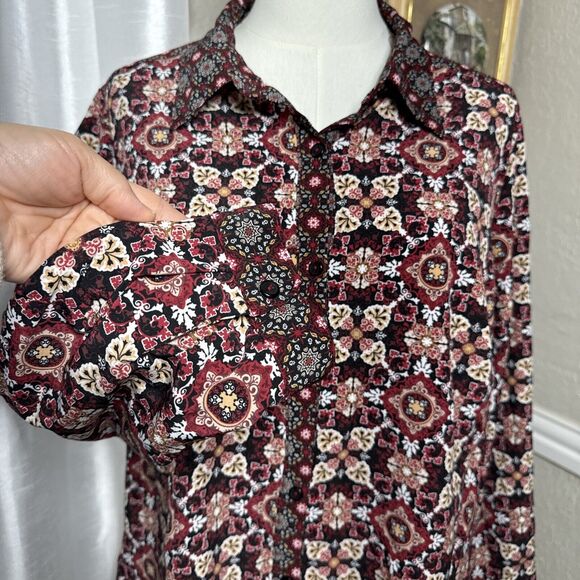Vintage 70s Button Up Blouse Notations Womens Print Long Sleeve Size 1X - Picture 5 of 11
